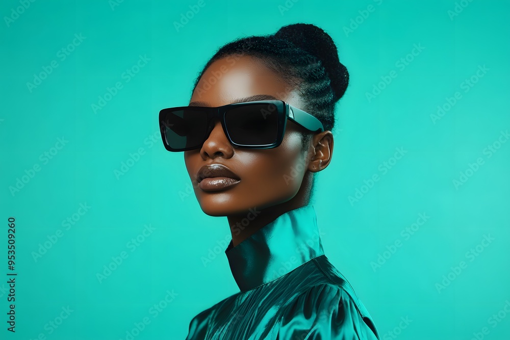 fashion portrait of black woman wearing black sunglasses fashion portrait of black woman wearing black sunglasses