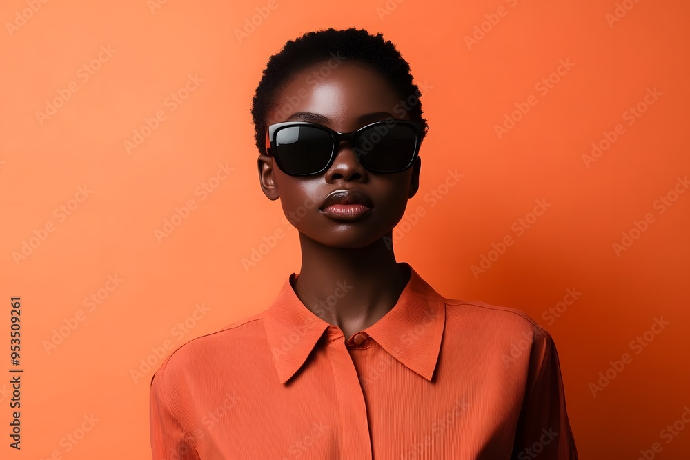 fashion portrait of black woman wearing black sunglasses fashion portrait of black woman wearing black sunglasses