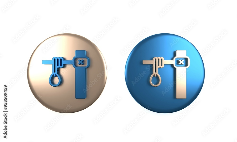 Colorful Gallows rope loop hanging icon isolated on white background. Rope tied into noose. Suicide, hanging or lynching. Circle button. 3D render illustration Colorful Gallows rope loop hanging icon isolated on white background. Rope tied into noose. Suicide, hanging or lynching. Circle button. 3D render illustration