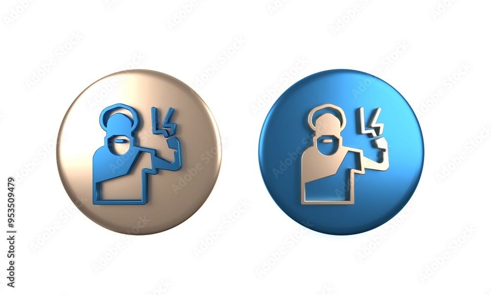 Colorful Zeus icon isolated on white background. Greek god. God of Lightning. Circle button. 3D render illustration Colorful Zeus icon isolated on white background. Greek god. God of Lightning. Circle button. 3D render illustration