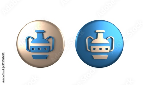 Colorful Ancient amphorae icon isolated on white background. Circle button. 3D render illustration