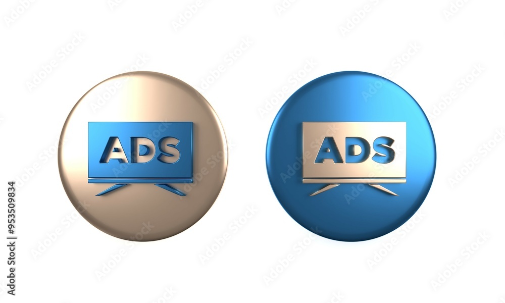 Colorful Advertising icon isolated on white background. Concept of marketing and promotion process. Responsive ads. Social media advertising. Circle button. 3D render illustration Colorful Advertising icon isolated on white background. Concept of marketing and promotion process. Responsive ads. Social media advertising. Circle button. 3D render illustration