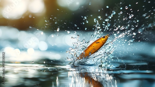 Close-up of a Fishing Lure Being Cast into the Water with Focus on Motion and Splash photo