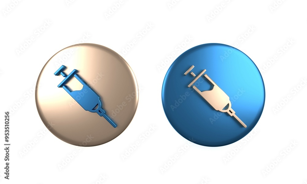 Colorful Doping syringe icon isolated on white background. Circle button. 3D render illustration Colorful Doping syringe icon isolated on white background. Circle button. 3D render illustration