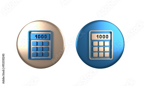 Colorful Calculator icon isolated on white background. Accounting symbol. Business calculations mathematics education and finance. Circle button. 3D render illustration