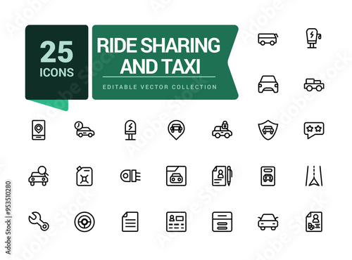 Ride sharing and taxi icon set. Car rental service and sharing. Pixel perfect, minimalistic web and UI icon. Outline icon collections. Editable vector illustration.
