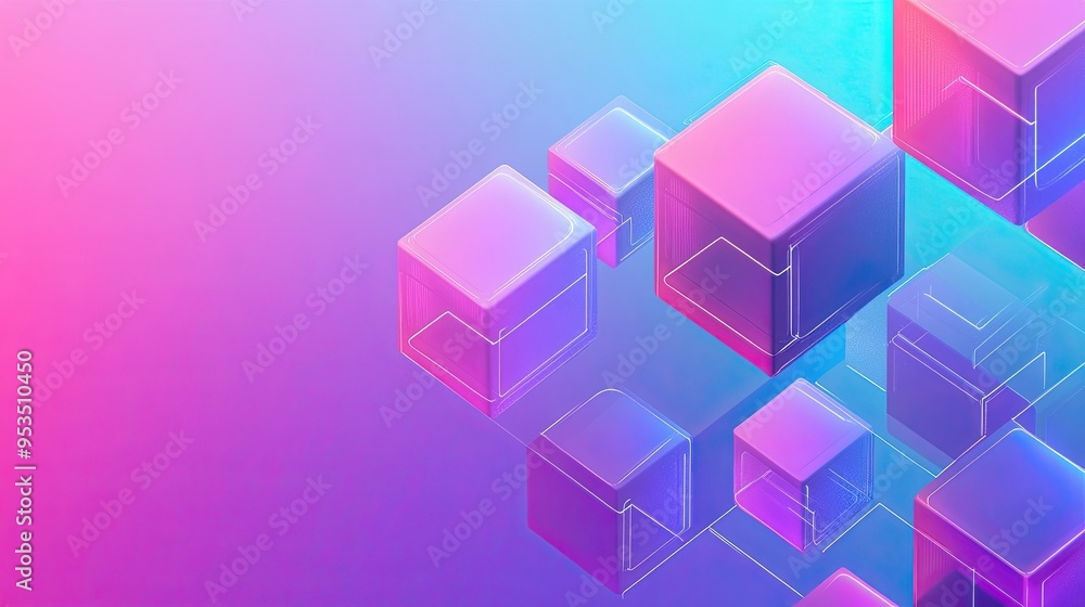 Blockchain technology vector illustration with data cubes on a gradient background Blockchain technology vector illustration with data cubes on a gradient background