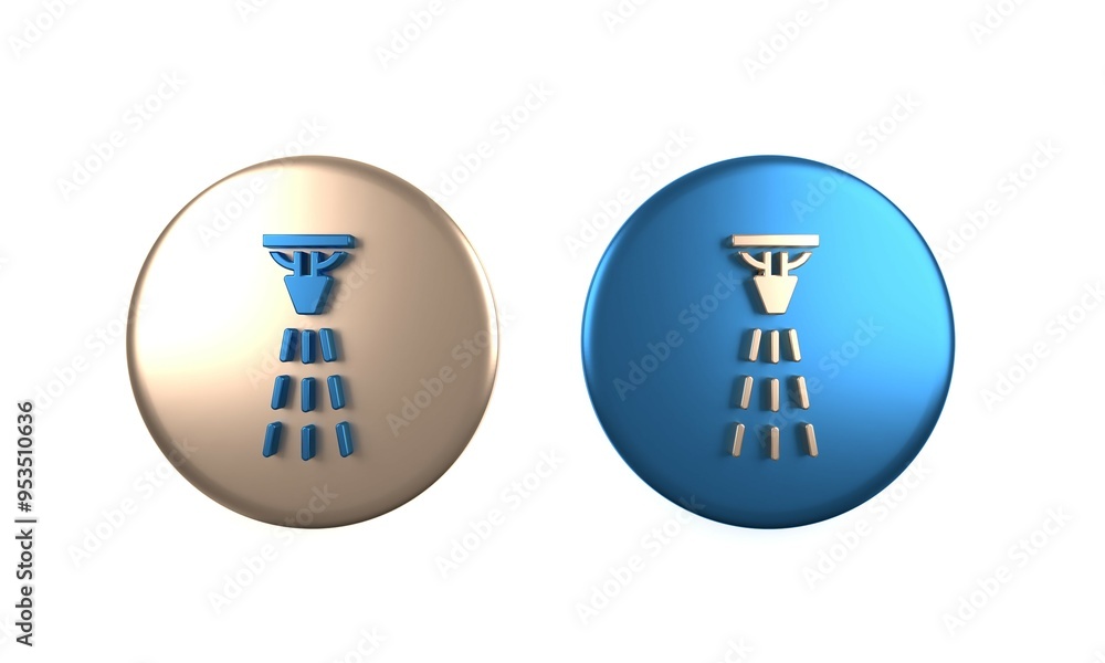 Colorful Fire sprinkler system icon isolated on white background. Sprinkler, fire extinguisher solid icon. Circle button. 3D render illustration Colorful Fire sprinkler system icon isolated on white background. Sprinkler, fire extinguisher solid icon. Circle button. 3D render illustration
