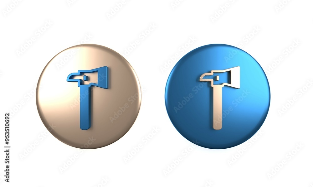 Colorful Firefighter axe icon isolated on white background. Fire axe. Circle button. 3D render illustration Colorful Firefighter axe icon isolated on white background. Fire axe. Circle button. 3D render illustration