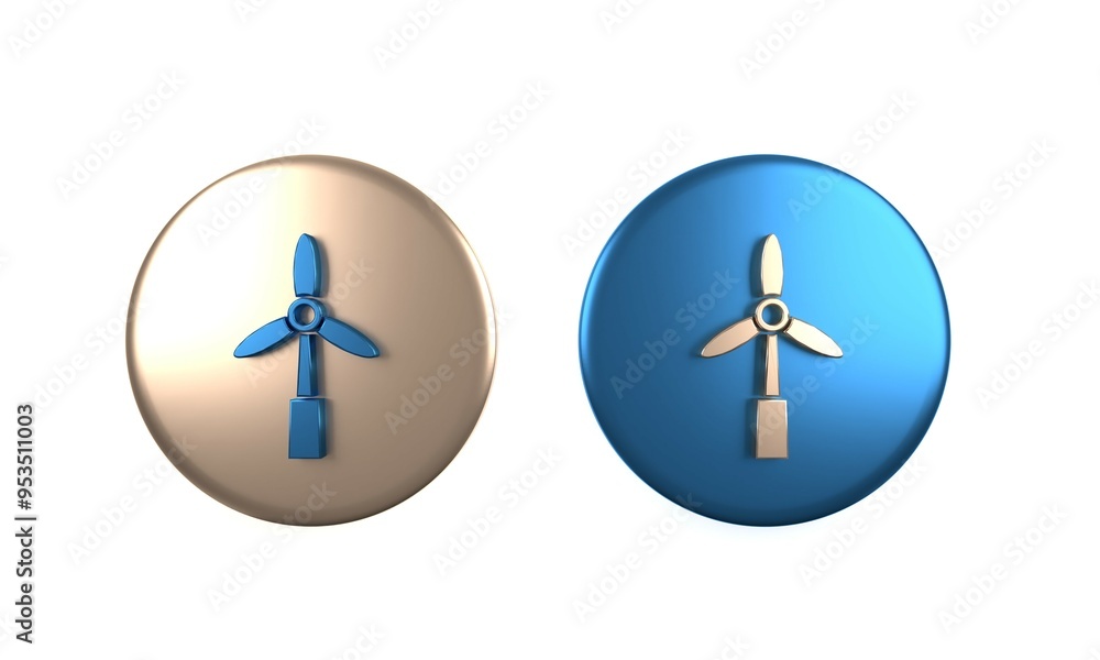 Colorful Wind turbine icon isolated on white background. Wind generator sign. Windmill for electric power production. Circle button. 3D render illustration Colorful Wind turbine icon isolated on white background. Wind generator sign. Windmill for electric power production. Circle button. 3D render illustration