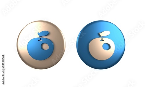 Colorful Genetically modified apple icon isolated on white background. GMO fruit. Circle button. 3D render illustration
