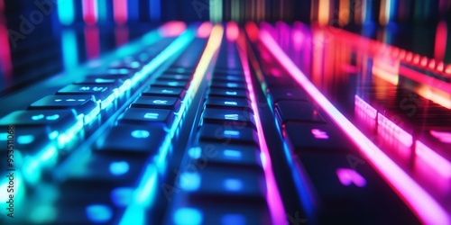 Colorful backlit keyboard with glowing keys. photo