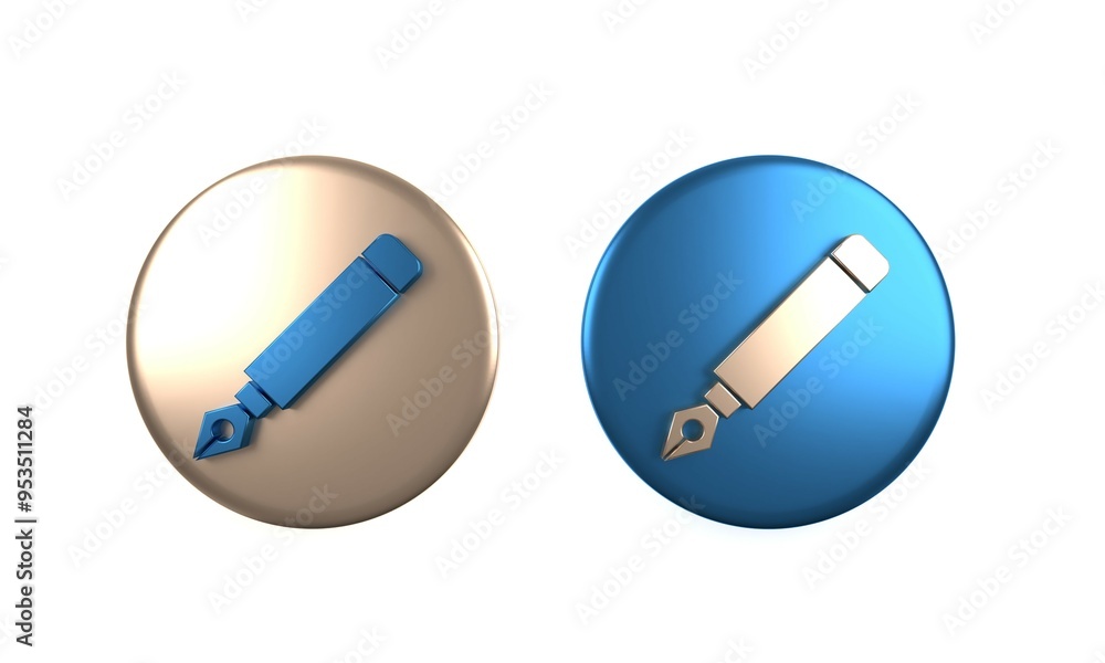 Colorful Fountain pen nib icon isolated on white background. Pen tool sign. Circle button. 3D render illustration Colorful Fountain pen nib icon isolated on white background. Pen tool sign. Circle button. 3D render illustration