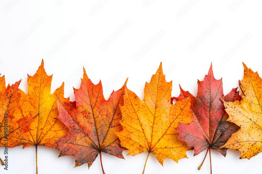 Autumn Maple Leaves Flat Lay White Background created with Generative AI Autumn Maple Leaves Flat Lay White Background created with Generative AI