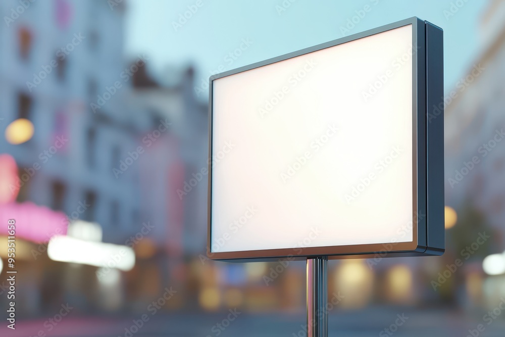 A large white sign is on a pole in front of a building A large white sign is on a pole in front of a building