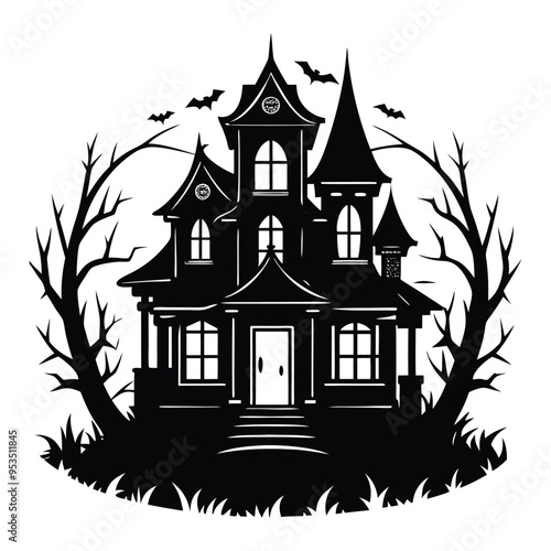 Wallpaper Mural Spooky Haunted House Silhouette – Gothic Victorian Tower Under Full Moon Torontodigital.ca
