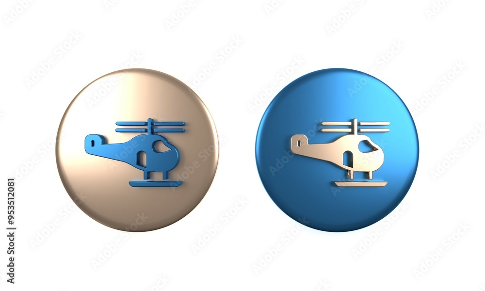 Obraz premium Colorful Helicopter aircraft vehicle icon isolated on white background. Circle button. 3D render illustration