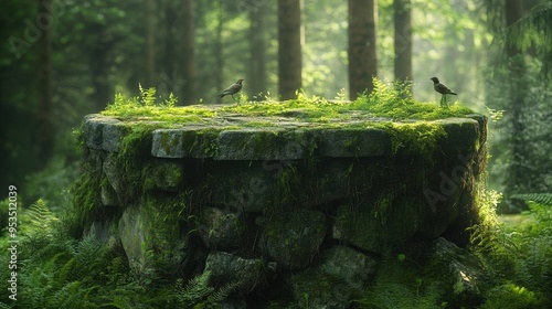 Natural Stone Podium in a Lush Forest