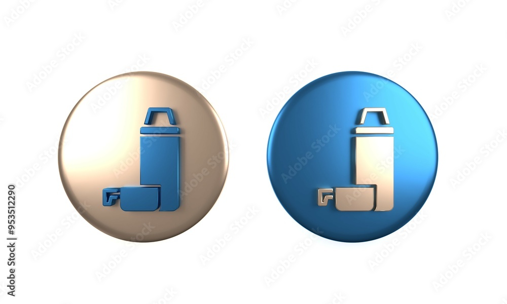 Colorful Thermos container icon isolated on white background. Thermo flask icon. Camping and hiking equipment. Circle button. 3D render illustration Colorful Thermos container icon isolated on white background. Thermo flask icon. Camping and hiking equipment. Circle button. 3D render illustration