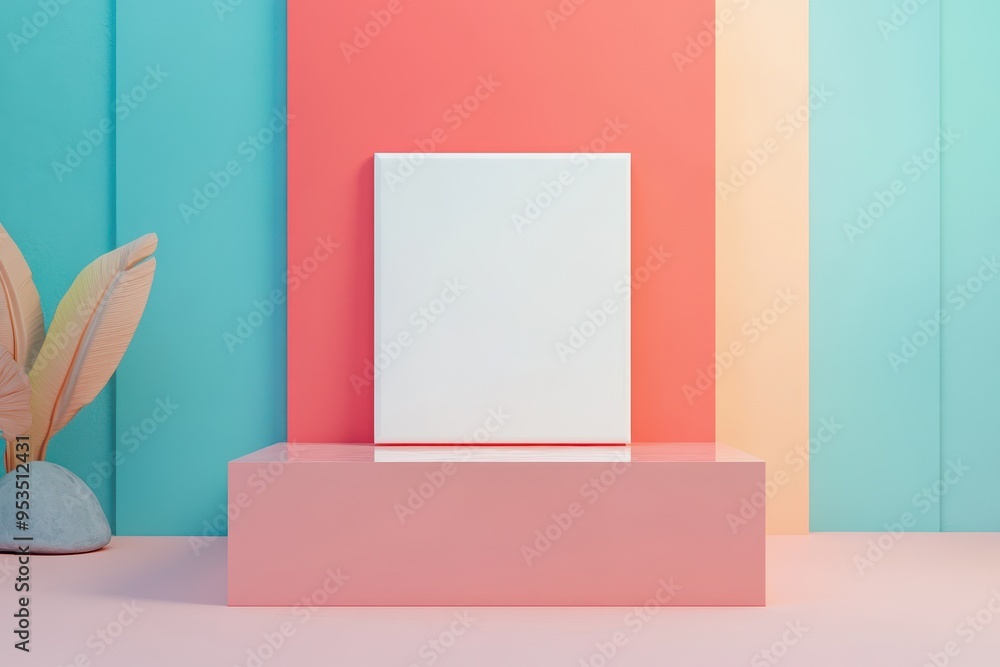 A white board is standing in front of a colorful wall A white board is standing in front of a colorful wall