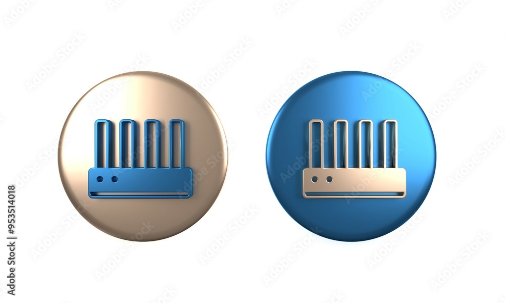 Colorful Router and wi-fi signal icon isolated on white background. Wireless ethernet modem router. Computer technology internet. Circle button. 3D render illustration Colorful Router and wi-fi signal icon isolated on white background. Wireless ethernet modem router. Computer technology internet. Circle button. 3D render illustration