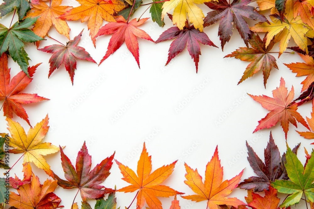 Fototapeta premium Autumn Maple Leaves Flat Lay White Background created with Generative AI