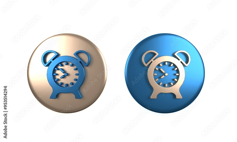 Colorful Alarm clock icon isolated on white background. Wake up, get up concept. Time sign. Circle button. 3D render illustration Colorful Alarm clock icon isolated on white background. Wake up, get up concept. Time sign. Circle button. 3D render illustration