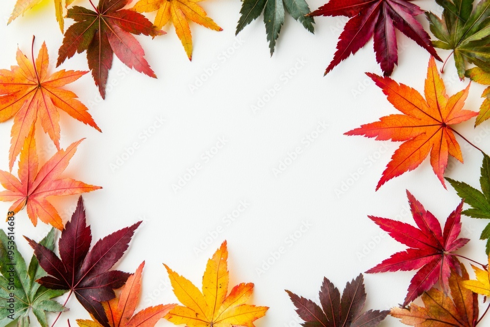 Autumn Maple Leaves Flat Lay White Background created with Generative AI Autumn Maple Leaves Flat Lay White Background created with Generative AI