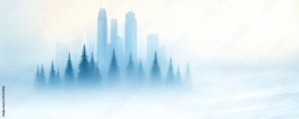 Cold winter with heavy snow of a futuristic city with modern skyscraper buildings. Cold winter with heavy snow of a futuristic city with modern skyscraper buildings.