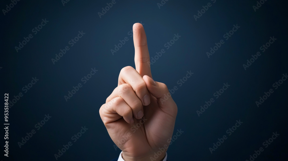 A raised index finger pointing upwards, symbolizing importance and communication on a dark background. A raised index finger pointing upwards, symbolizing importance and communication on a dark background.