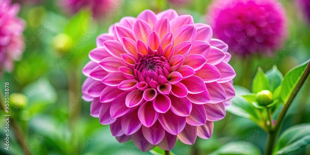 Obraz premium Closeup of a vibrant pink dahlia flower blooming in the garden, pink, dahlia, flower, closeup, vibrant, blooming, garden