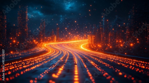 Glowing Data Highway in a Futuristic City Generative AI