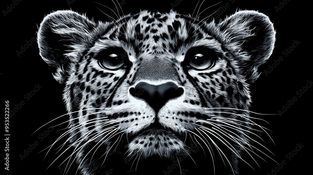 Black and White Leopard Face Generative AI Black and White Leopard Face Generative AI