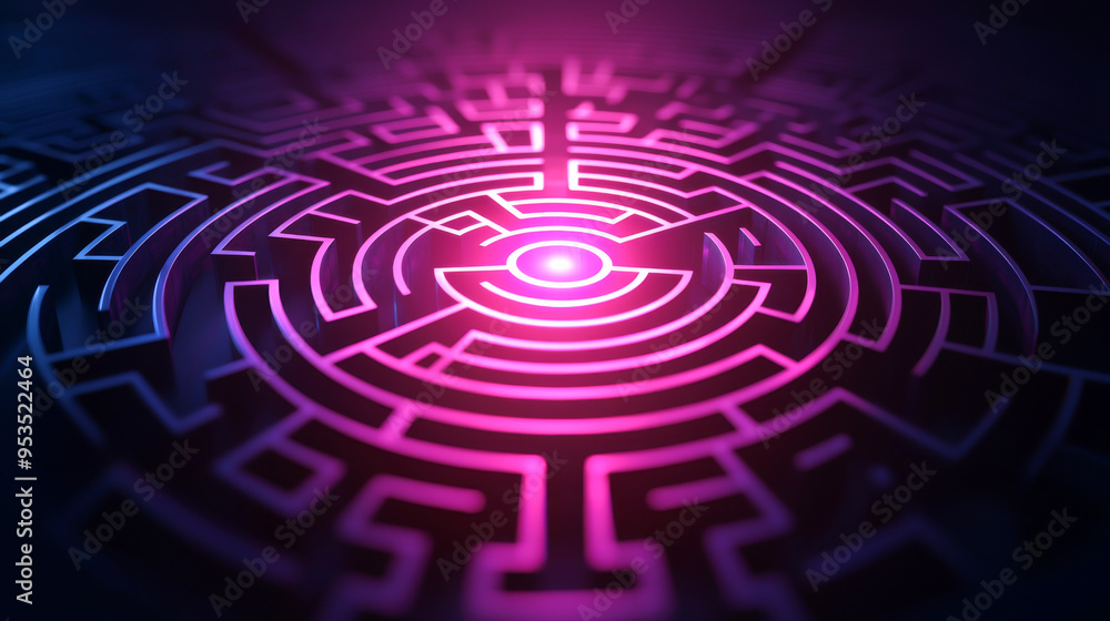 A vibrant labyrinth design illuminated with purple light, creating a mysterious and captivating atmosphere for digital art. A vibrant labyrinth design illuminated with purple light, creating a mysterious and captivating atmosphere for digital art.