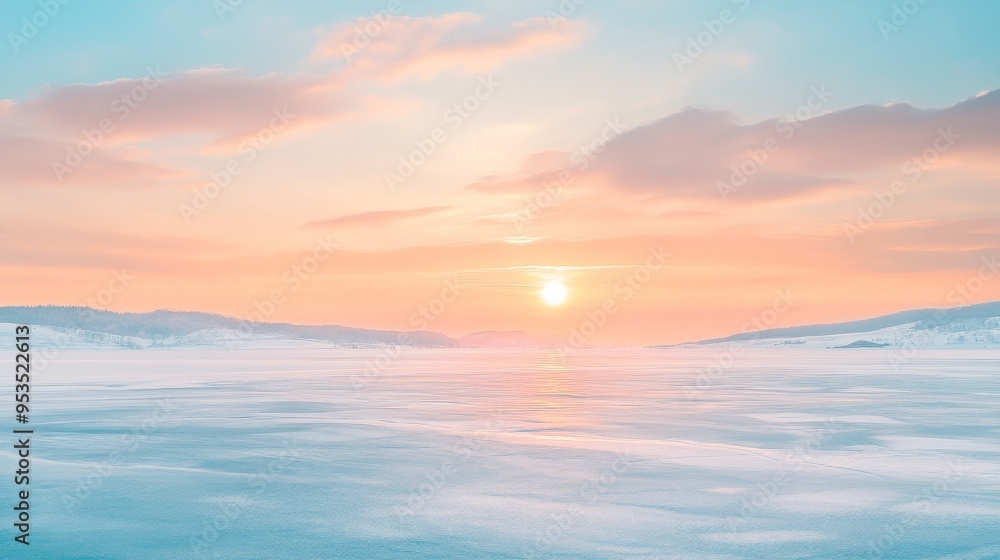 A winter sunset over a frozen lake A winter sunset over a frozen lake