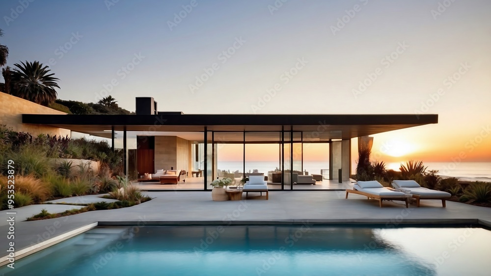 Modern Home with Infinity Pool and Ocean View at Sunset Modern Home with Infinity Pool and Ocean View at Sunset
