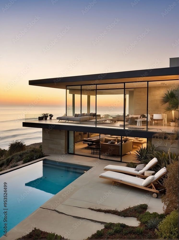 Fototapeta premium Modern House with Infinity Pool and Ocean View