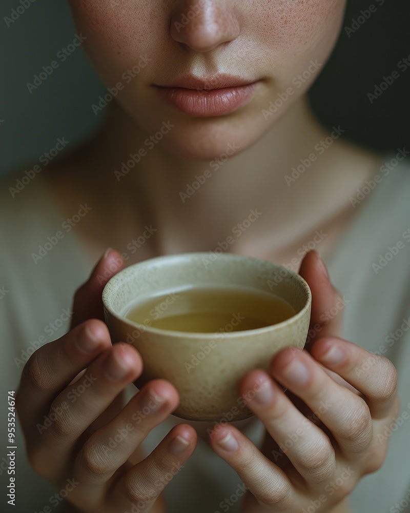 Serene Face During Tea Meditation Practice Serene Face During Tea Meditation Practice