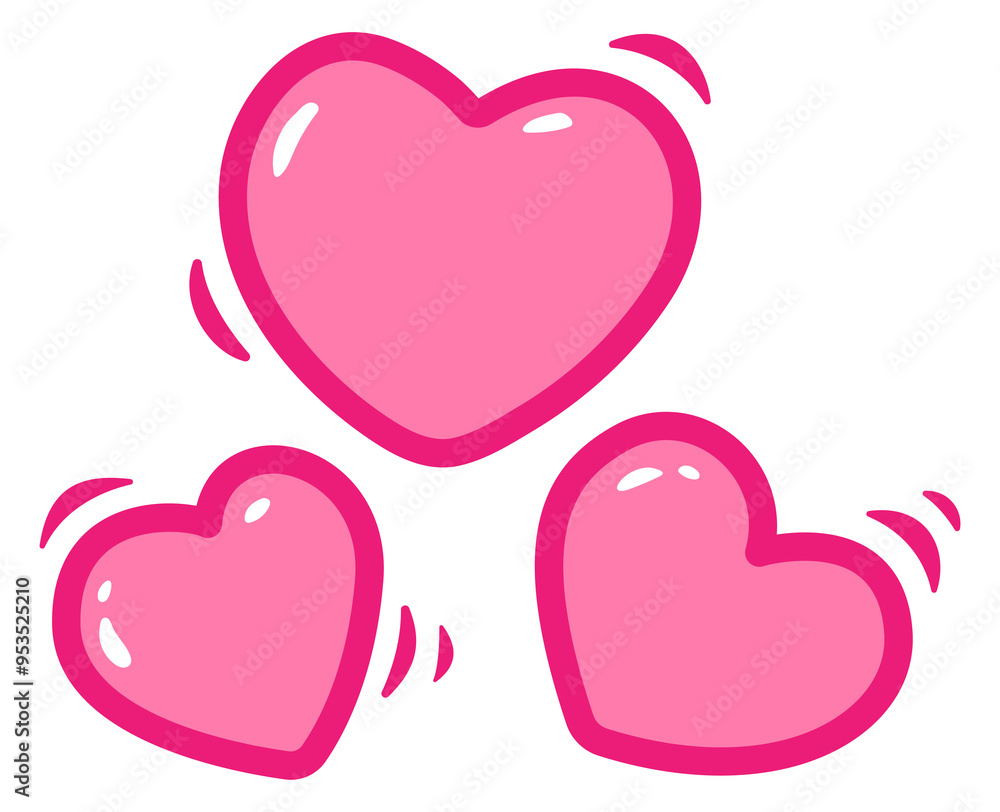 Pink hearts doodle icon. Hearts cartoon illustration