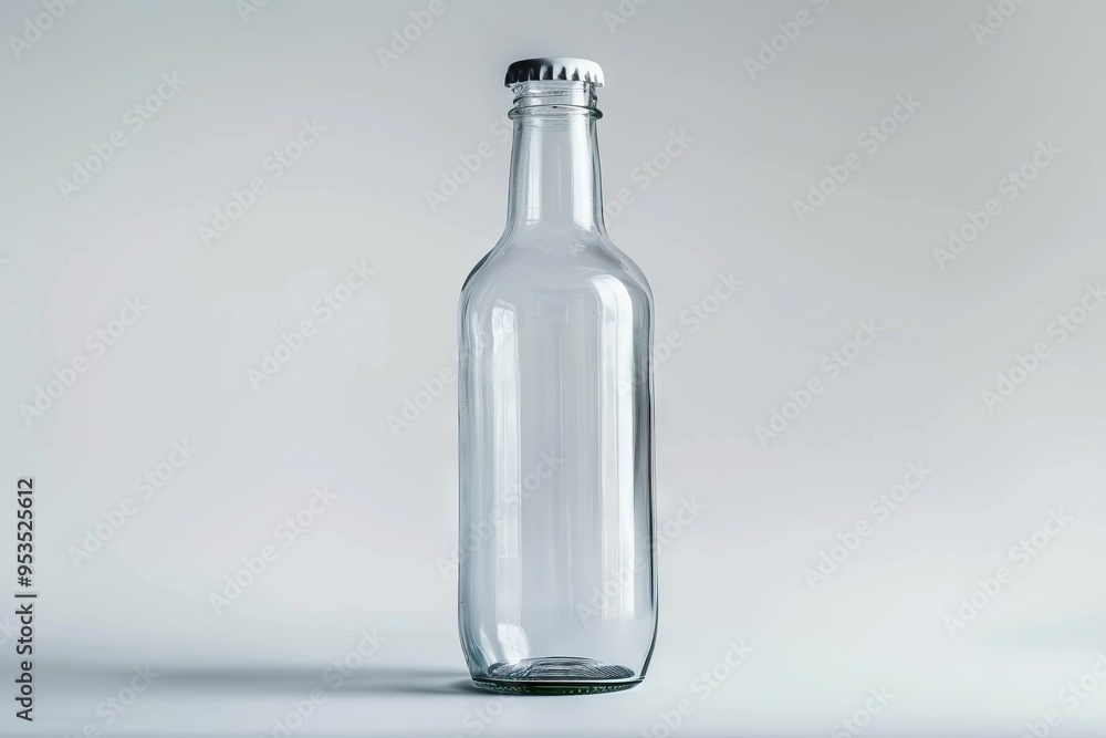 Front view of transparent glass bottle on white background. Front view of transparent glass bottle on white background.