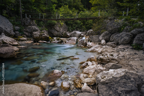 The incredible wild nature and beauty of pure and cold river Soča in Triglav National Park, Slovenia.