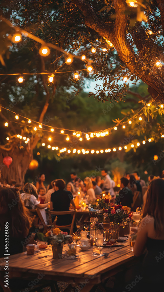 A warm summer evening, illuminated by twinkling lights, as friends gather for a joyful outdoor party. Laughter fills the air, creating a sense of togetherness and celebration. A warm summer evening, illuminated by twinkling lights, as friends gather for a joyful outdoor party. Laughter fills the air, creating a sense of togetherness and celebration.