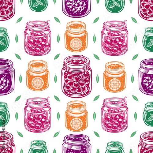 Stylized vintage seamless background with jam jars