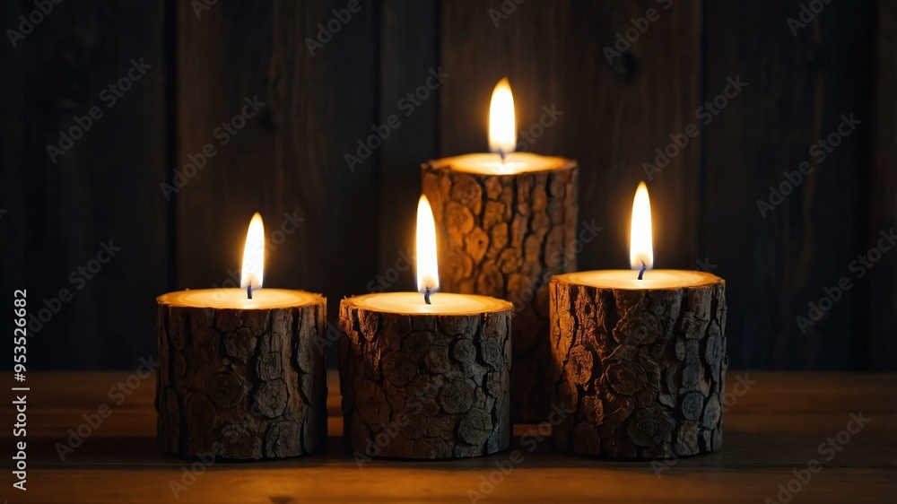 cinematic kino pine candles with a background of wooden table cinematic kino pine candles with a background of wooden table