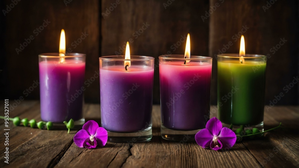 cinematic kino sweet pea candles with a background of wooden table cinematic kino sweet pea candles with a background of wooden table