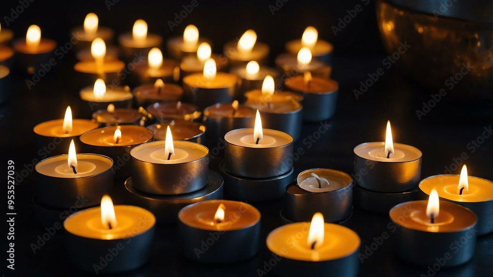 cinematic kino tealight candles with a background of wooden table cinematic kino tealight candles with a background of wooden table