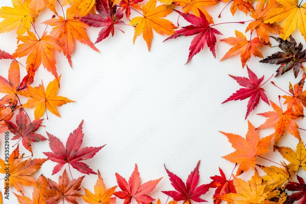 Autumn Maple Leaves Flat Lay White Background created with Generative AI Autumn Maple Leaves Flat Lay White Background created with Generative AI