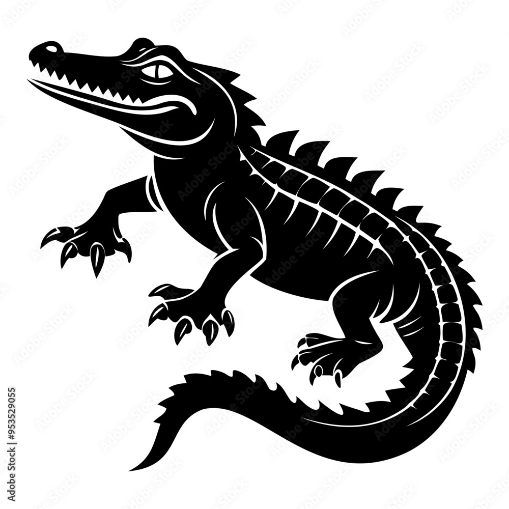 Fototapeta premium Alligator Black silhouette vector illustration Isolated on a white background