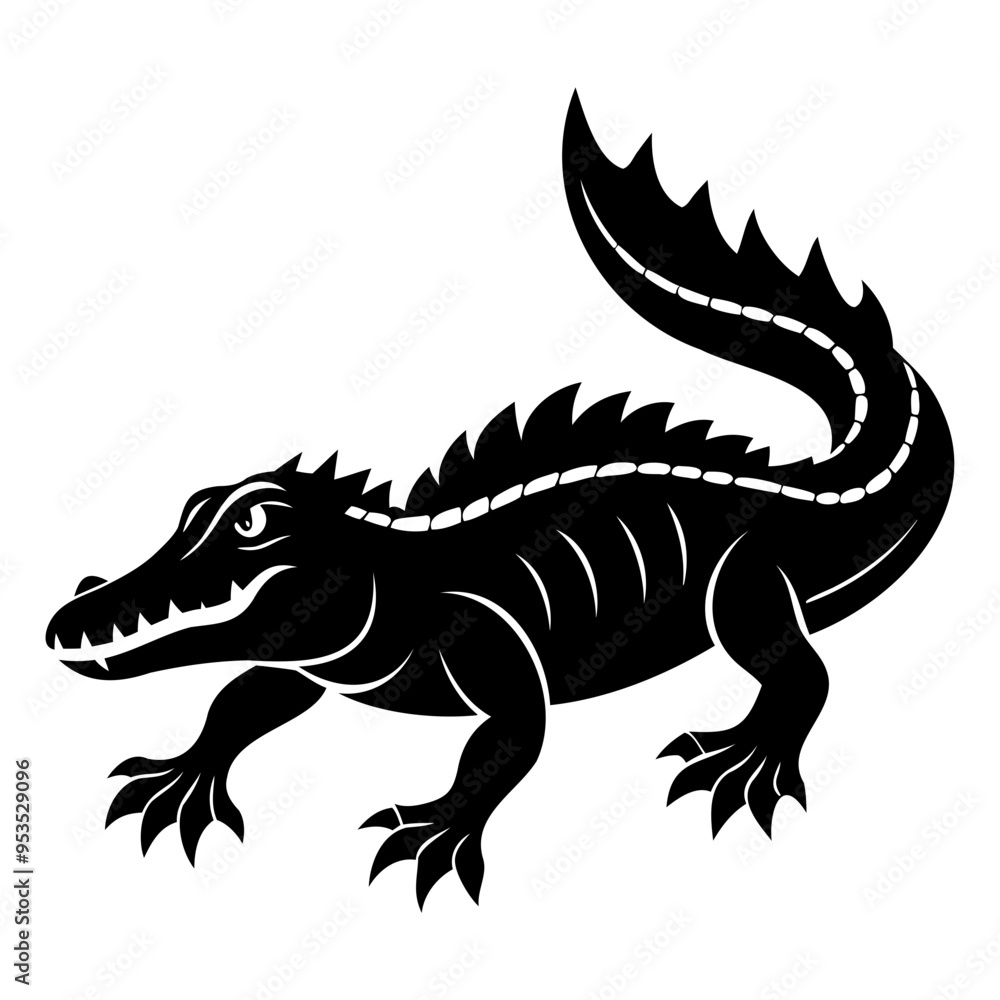 Naklejka premium Alligator Black silhouette vector illustration Isolated on a white background