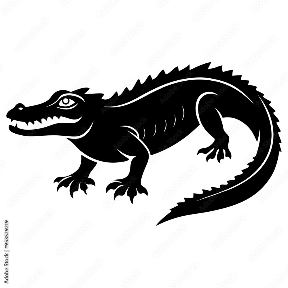 Fototapeta premium Alligator Black silhouette vector illustration Isolated on a white background